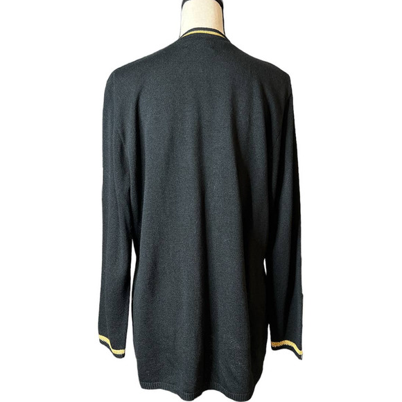 Vintage San Remo by Laura Knits Cardigan Sweater in Black w/Gold Trim Size Large - Picture 3 of 6